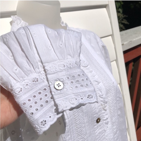 Wrap London button down blouse shirt 10 ruffle Eyelet dot embroidered tuxedo - Picture 3 of 8